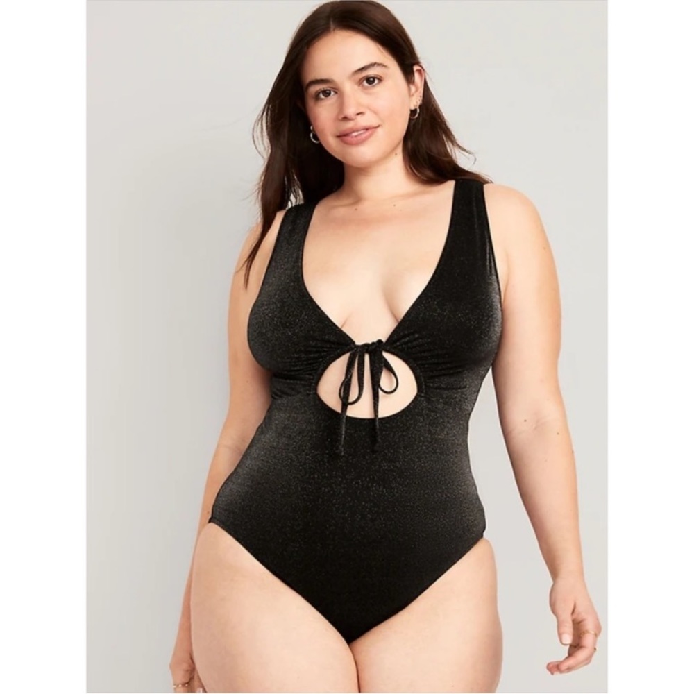 NWT Old Navy Cutout-Front Metallic Shine One-Piece Swimsuit 3X ply bathing suit